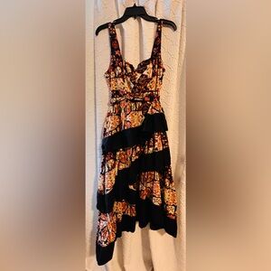 Anthropologie Asymmetrical Black and Orange Bustier Sundress